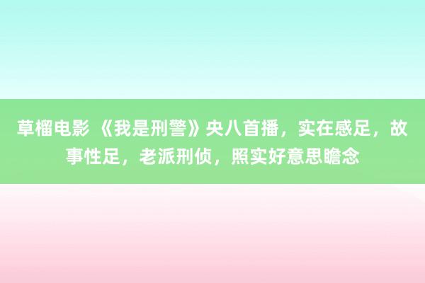 草榴电影 《我是刑警》央八首播，实在感足，故事性足，老派刑侦，照实好意思瞻念