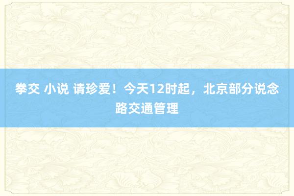 拳交 小说 请珍爱！今天12时起，北京部分说念路交通管理