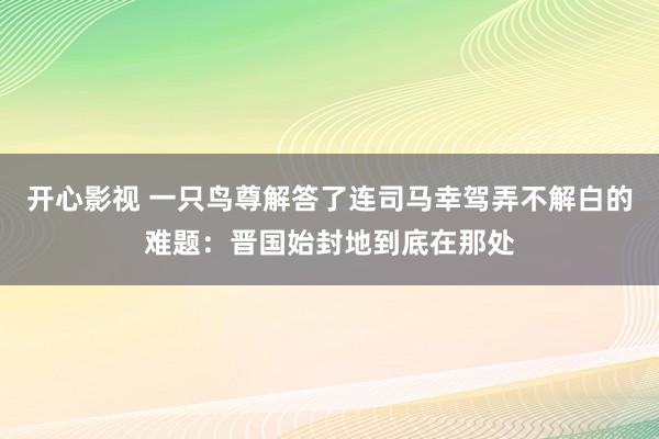 开心影视 一只鸟尊解答了连司马幸驾弄不解白的难题：晋国始封地到底在那处